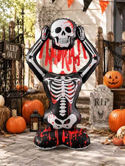 1pc Halloween Base Horror Skeleton Balloon, Skeleton Holding Head Design Aluminum Foil Balloon, Suitable For Halloween Decoration, Halloween Theme, Trick Or Treat, Haunted House, Indoor/Outdoor Decor, Horror Element, Holiday Welcome Ornament