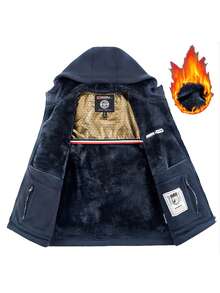 Men's Winter Thick Fleece Jacket, With Multiple Zipper Pockets, Hooded Cardigan Jacket, Suitable For Outdoor Activities - Navy Blue - View 2