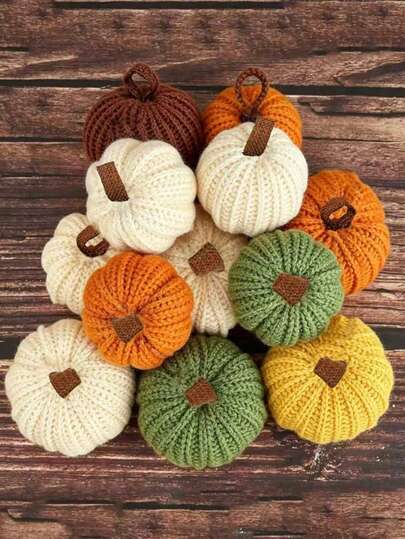 6pcs-Mini Knitted Pumpkins,Artificial Pumpkins Faux Pumpkins Mixed Pumpkins Decor,Autumn Home Pumpkin Decor,Thanksgiving Autumn Tabletop Centerpiece,Suitable For Autumn Home Farmhouse Style Harvest Thanksgiving Decor,Halloween Decoration