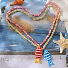Women's Fashion Bohemian Style Resin Fish & Natural Stone Bead Necklace Accessory, Beach Party Jewelry Gift - Stone Pendant Necklace - View 4