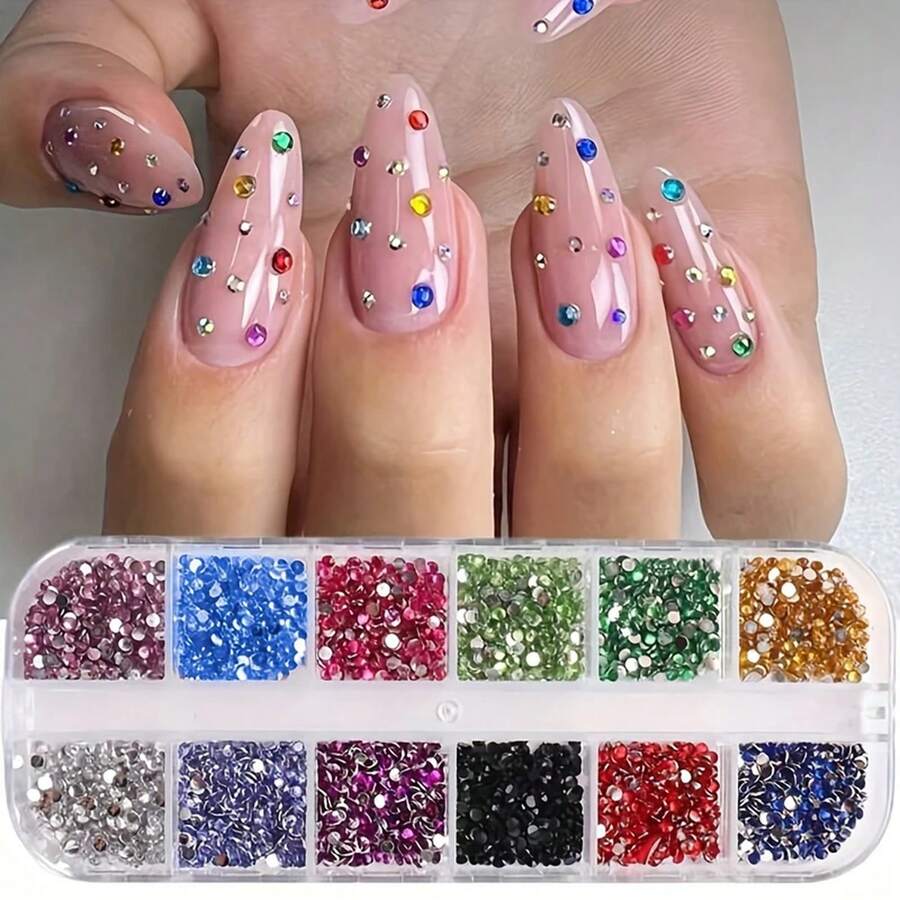 12 piezas de decoraciones para uñas de imitación de cristal Decoración de uñas con imitación de diamante de base plana Accesorios para el arte de uñas Piedras decorativas para uñas Herramientas para el arte de uñas Kit de arte de uñas Piedras decorativas para uñas Piedras decorativas para uñas Accesorios para uñas - Albaricoque - Ver 1