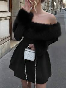 Women's Autumn/Winter French Elegant Cold Shoulder Sexy Christmas Party Cocktail Mini Dress With Waist - Black - View 2