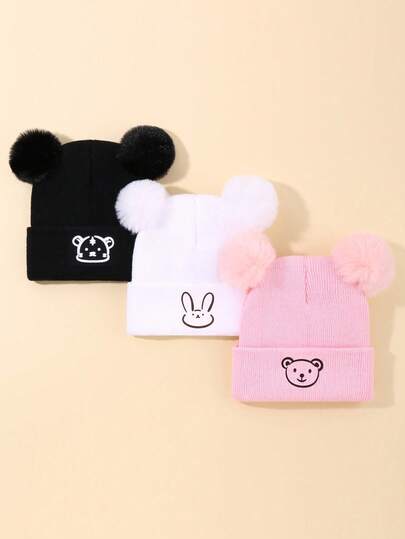 3pcs/Set Baby Knitted Woolen Hats, Warm Winter Hats, Suitable For Toddler Girls And Boys, For Outdoor And Indoor Use