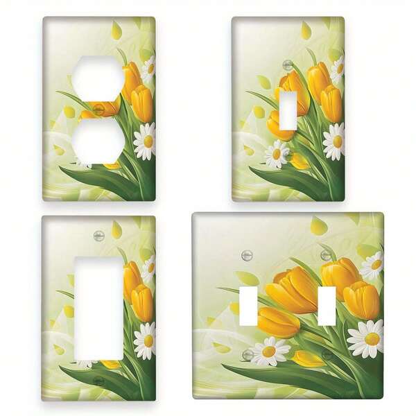 1pc 1Gang/2Gang Green Yellow Spring Flower Wall Plates  Panel Power Outlet Covers, Kitchen Room Home Decor Wall Plates, Use Without Electricity