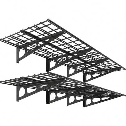Garage Wall Shelving 2 Pack Heavy Duty Wall Mounted Shelves Garage Storage Rack Floating Display Shelves Unit Storage Organizer Rack For Shop Basement Shed Closet Black