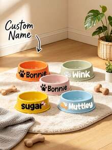 Customizable Plastic Pet Bowl With Pet Name, Suitable For Dogs And Cats, Easy To Clean, Ideal Gift For Pet Memento - Multicolor - View 5