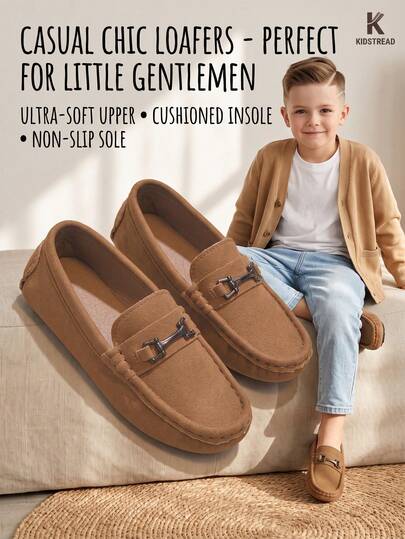 1 Pair Brown Vintage Fashion Kids Loafers, Slip-On Soft Flat Casual Shoes For School, Walking, Outdoor, Daily Wear, All Seasons