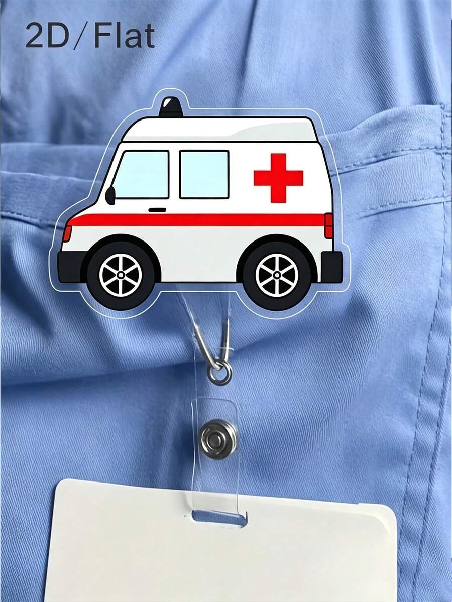 2D 平面壓克力救護車造型識別證套-可伸縮識別證夾,適合醫學生與護理師使用;PMMA 材質,適用於職場識別;趣味設計,護理師必備配件,開學季禮物、教師禮物 - 彩色 - 查看 1