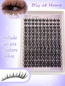 140pcs Cartoon Style Eyelash Clusters C Curl 8-16mm Mixed Length, Fine Natural Look DIY Single Cluster False Eyelashes, Easy To Wear For Beginners, Reusable For Daily Makeup - C - View 3