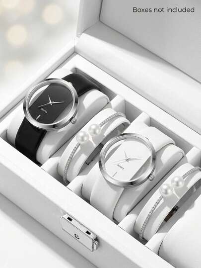 4pcs Fashion Women's Watch Set, Elegant Quartz Watch With Unique Hollow Round Dial Design, Rhinestone And Pearl Bracelet Combination, Suitable For Daily Wear, Holiday Parties, Vacations, Weddings, Valentine's Day, Back To School, Halloween, Christmas And Other Occasions, Perfect Holiday Gift For Girlfriend And Mom