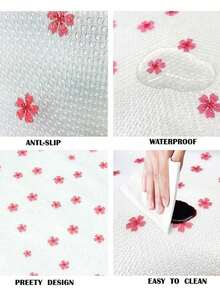 1 Roll Romantic Cherry Blossom Pattern Cabinet Liner, Non-Stick Anti-Slip Drawer Mat, Washable EVA Refrigerator Liner, Bookshelf Wardrobe Shoe Rack Dust-Proof Mat, Easy To Cut, Perfect For School Season And Home Essentials - Transparent Cherry Blossom - View 6