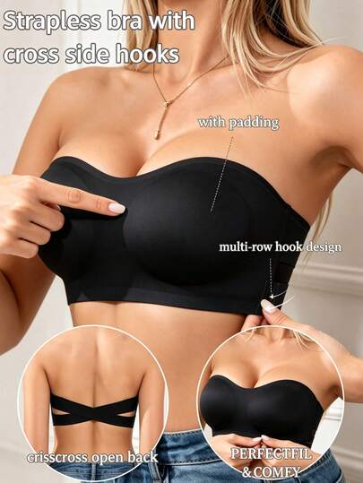 Women's Seamless Wireless Bra, Sexy Design With Bandeau Anti-Slip Side Wings And Criss-Cross Back, Suitable For Daily Wear And Parties