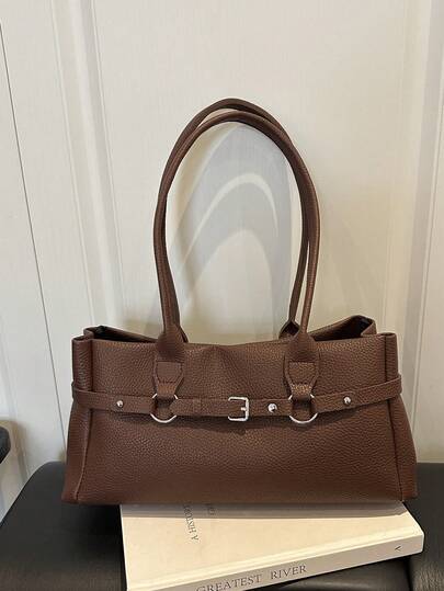 1pc Vintage Large Capacity Handbag, Commuter Baguette Underarm Bag With Strap And Buckle Decoration, Fashionable Shoulder Bag, Suitable For Work, School, Short Trips, Vacation, Gifts, Valentine's Day, Girlfriend, Birthday, Shopping, Business, Perfect For Daily Use