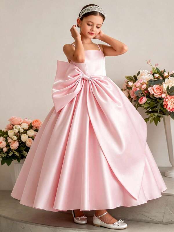 Tween Girls Elegant Big Bow Bridesmaid Wedding Party Formal Dress, Fashion Birthday Party Princess Graduation Ceremony Hostess Performance Dress
