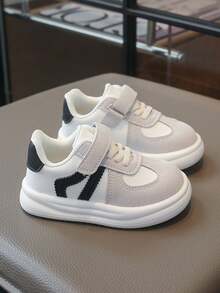 1 Pair White & Grey Colorblock Flat Casual Shoes For Kids, Retro Casual Shoes, Preppy Style, Suitable For Home And Outdoor Occasions - White - View 3