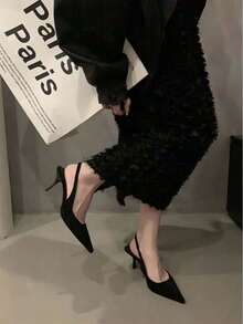 Women's Stylish Pointed Toe Sandals, New Closed Toe Mid Heel Dress Shoes - Black - View 2