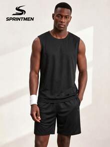 2pcs/Set Men's Black Mesh Sleeveless Tank Top + Loose Shorts, Men's Sportswear Set, Men's Lightweight Breathable Soft Fabric Fitness Workout Outfit, Suitable For Summer Running, Basketball, Machine Washable - Black - View 4