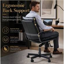 Home Office Desk Chair, Ergonomic Leather Computer Chair With Wheels And Oak Armrests, Height-Adjustable Swivel Executive Chair WL - 黑色 + 真皮 - 查看 10
