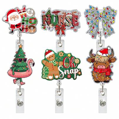 1 Weihnachtsmann, Rentier, Lebkuchenmann Goldene Zwiebel Glitzer Schneemann Weihnachtsbaum Strumpf Handschuhe mit ausziehbarem Clip drehbarer Easy Clip ID Ein tolles Weihnachtsgeschenk für Freunde und Familie!