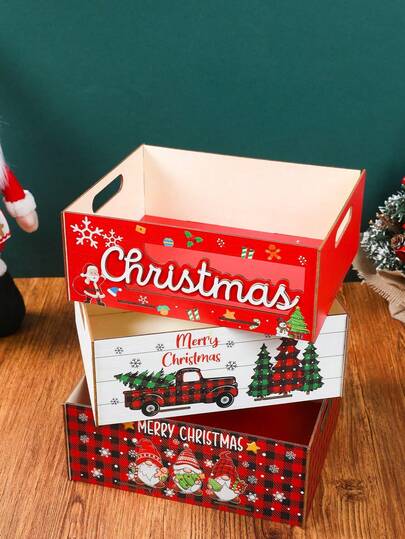 1pc Christmas Storage Box, Santa Claus, Snowman, Gnome, Truck, Christmas Tree Pattern Tray, Christmas Storage Tray, Christmas Decor Storage, Cosmetic Storage Box, Joyful Christmas Decor, Christmas Decoration, Christmas Table Centerpiece, Home Christmas Decor, Winter Decor, Organization And Storage, Christmas Decor, Xmas Decor, Christmas Decor, Christmas Gift, Christmas Party Supplies