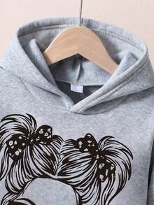 Girls' Cartoon Pattern Warm Hoodie And Sweatpants - Grey - View 4