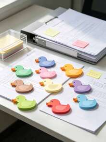 1/3/6/12pcs Macaron Colorful Little Duck Shaped Sticky Notes, Cute Cartoon Duck Design Writable Adhesive Memo Pads, Student Book Index Markers, Planner Decoration, Office And Study Supplies - one-size - View 3
