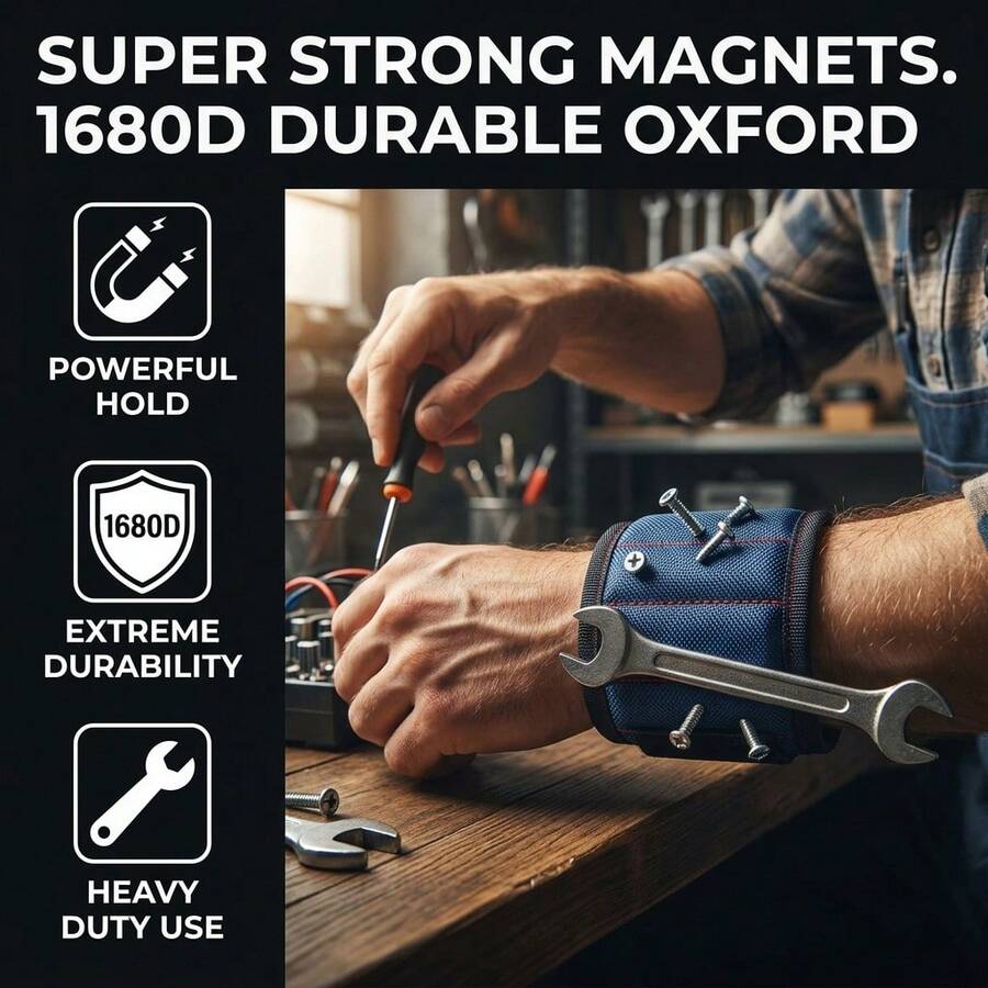 1pc Magnetic Tool Wristband, 1680D Wear-Resistant Oxford Fabric With Strong Magnetic Adsorption, Adjustable Hook And Loop, Breathable Mesh Lining, Anti-Drop Screw Nut Drill Bit Portable Storage, Suitable For Car Repair, Ceiling Installation, Woodworking, Electrical Maintenance, Auto Mechanic, Electrician, Decoration Master, DIY Craft Enthusiast, Magnetic Tool Wristband Hardware Small Parts Portable Tool Storage - Blue - View 1