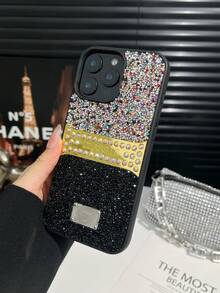 1 buah Casing Ponsel Anti Jatuh Berwarna Hitam Berkilau dengan Hiasan Berlian Imitasi, Kompatibel dengan 18promax/17pro - Hitam - View 7
