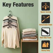 1pc Heavy Duty Space-Saving Hanger 5-In-1 Multi-Layer Metal Style Foam Padded Polished Surface Suitable For Coats, Sweaters, Suits And T-Shirts Essential Hanger For Home Closet And Clothing Store Display - Multicolor - View 9