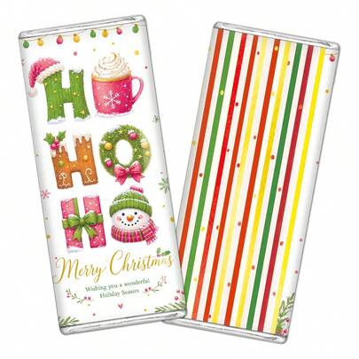 10pcs Colorful Christmas Chocolate Bar Wrapper Stickers, Snowman Gingerbread Hot Cocoa Wreath Gift Box Self Adhesive Full Size Candy Bar Labels, Merry Christmas Holiday Favor Wraps, Family Dessert Table, Exchange Party Decor Supplies