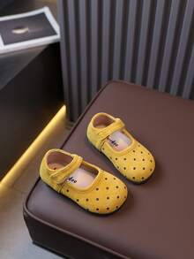 New Girls' Minimalist Retro Polka Dot Decor Lightweight Anti-Slip Soft Flat Shoes, Casual Versatile Protective Walking Shoes For Toddlers - Yellow - View 4