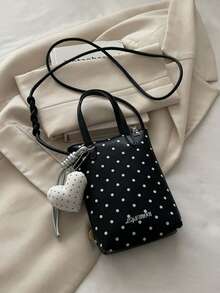 Autumn/Winter Polka Dot Print Phone Wallet, With Heart Pendant, Fashion Crossbody Bag, Cute Sweet Y2K, Suitable For Daily, School - Multicolor - View 10