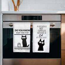 2PCS Kitchen Towels Cat Pattern Print 40*60cm Simple Style Rectangular Microfiber Kitchen Towels, First Choice For Crazy Cat Lovers, Dish Cloth, Table Cloth, Hand Towel, Kitchen Decor, Housewarming Gift For Neighbors, Perfect For Kitchen And Bathroom Use, Suitable For Housewives And Family Gathering Gifts, High Cost-Performance, Household Essential - Black - View 5