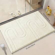 Cream-Style Embossed Line Bathroom Mat, Soft High-Density Plush Surface With Soft Skin-Friendly Touch, Minimalist Double-U Pressed Pattern Design Versatile And Stylish, Suitable For Ins Cute Home Decor. Can Be Placed In Entryway, Bedroom Entrance, Beside Washbasin. Gentle Beige Solid Color Soft Easily Matches Various Soft Furnishing Styles, Simple And Convenient Daily Care, Machine Washable, Can Be Placed At Home Entrance, Balancing High Aesthetics And Daily Practicality. - White - View 10