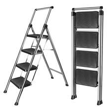 4-Step 3-Step Folding Ladder Household A-Frame Step Stool, Thickened Carbon Steel With Handrails, Non-Slip Wide Pedal, 150kg Load, Foldable Storage Ladder, Multi-Use Plant Stand Shelf - 4-step Folding Ladder - View 1