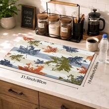 1pc Autumn Colorful Maple Leaf Pattern Diatomaceous Earth Kitchen Drain Mat, Quick-Drying Absorbent Non-Slip Coffee Machine Mat And Dish Drying Mat, Suitable For Kitchen Countertop And Holiday Home Decor - Multicolor - View 8