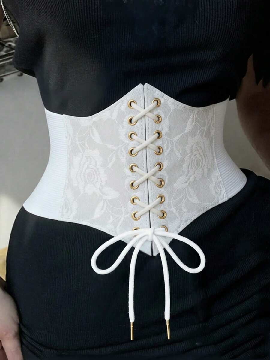 1件女款白色宮廷風性感蕾絲收腰束腹，適合萬聖節派對之夜或日常通勤穿著