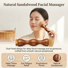 Sandalwood Facial Massage Tool Gua Sha Scraping Stick Pressure Point Device With Three Prong Lotus Head Design For Daily Skin Care - Rust Brown - View 7