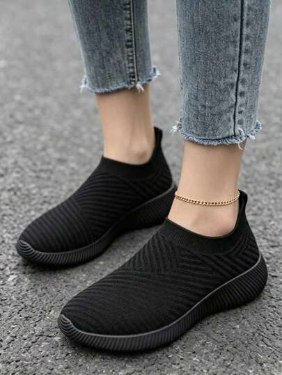 Women's Comfortable Breathable Casual Sports Shoes With Elastic Upper, Suitable For Plus Size, Gym, Commuting, Walking