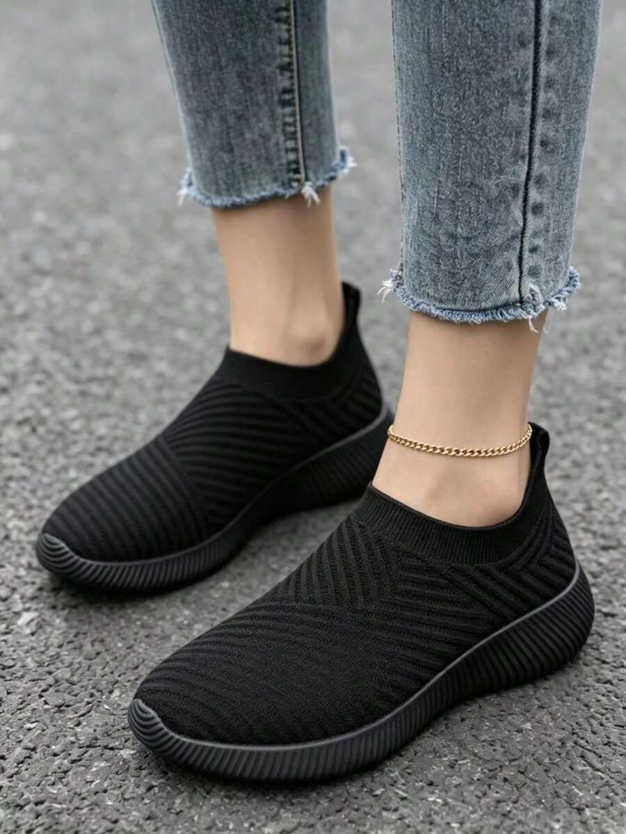 Women's Comfortable Breathable Casual Sports Shoes With Elastic Upper, Suitable For Plus Size, Gym, Commuting, Walking