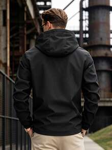 Men's Plus Size Black Casual Hooded Loose Fit Elastic Cuff Zip-Up Jacket - Black - View 2