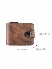 BATSIOE Vintage Men's Short Wallet With Lock, Multiple Card Slots, Mirror Window, Zipper Coin Pocket, Multifunctional Leather Wallet - Multicolor - View 12