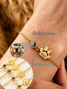 Customized Projection Photo Bracelet, 3:1 NK Chain Bracelet With Photo Inside, Stainless Steel Personalized Photo Projection Memory Bracelet, Best Gift For Christmas And Valentine's Day - Style 3 - View 2