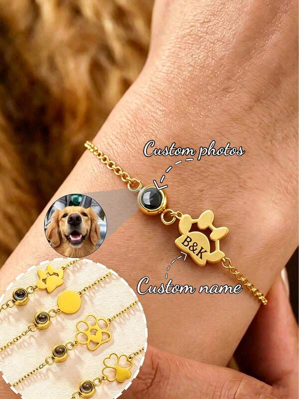Customized Projection Photo Bracelet, 3:1 NK Chain Bracelet With Photo Inside, Stainless Steel Personalized Photo Projection Memory Bracelet, Best Gift For Christmas And Valentine's Day