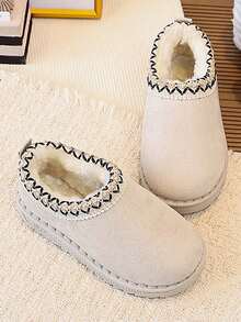 1 Pair Kids' Popular Snow Boots, Fashionable Versatile Boots For Boys And Girls, Soft Sole, Anti-Slip, Wear-Resistant, Solid Color, Thermal Lined, Warm - Beige - View 4