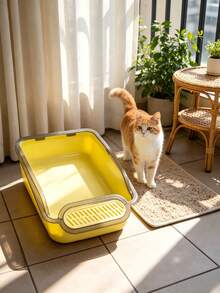Open Top Cat Litter Box, Anti-Splash High Rim With Litter Trapping Step, Detachable Washable Large Tray, Indoor Living Room Bedroom Bathroom Use, For Kittens Adult Medium Large Cats - one-size - View 7