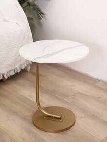 1pc Round Marble Pattern Tabletop Side Table, Modern Minimalist Sofa Side Table, Waterproof Scratch-Resistant Detachable Living Room Coffee Table, Bedroom Bedside Table, Simple Storage Table, Living Room Mini Coffee Table - White - View 2