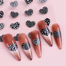 2pcs 3D Black White Brown Heart-Shaped Leopard Print Nail Stickers, Animal Leopard Print Footprint Stickers, Nail Supplies Stickers, Holographic Self-Adhesive DIY Nail Decoration - Multicolor - View 11