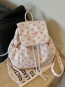 Niche Fashion Backpack For Women, New High-Aesthetic Drawstring Cinch Backpack, Lightweight Casual Commuting Bag - Pink - View 8