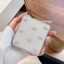 Compatible With Galaxy Z Flip3/Z Flip4/Z Flip5/Z Flip6/Z Glitter Transparent 3D Rhinestone Bow Phone Case, Minimalist Clear Girly Style Full Coverage Anti-Drop Foldable Hard Shell - Multicolor - View 7